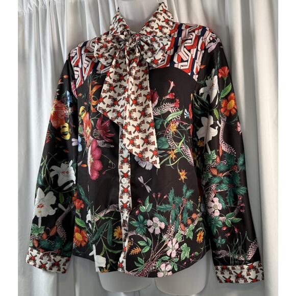 Liang Dian YiZ Bow Shirt Multi Color Print 2XL Academia Chic 80-70-01 - Picture 3 of 15